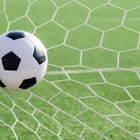 Miniatura fototapety Piłka nożna w siatce bramki