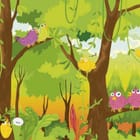 Miniatura fototapety Kolorowe ptaki w zielonym lesie