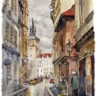 Miniatura fototapety Ulica z kamienicami i wieżą