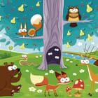 Miniatura fototapety Zwierzęta w lesie pod drzewem