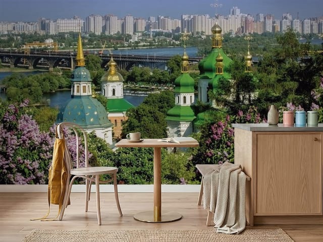 Fototapeta Panoramy miast cerkiew z zielonymi kopułami