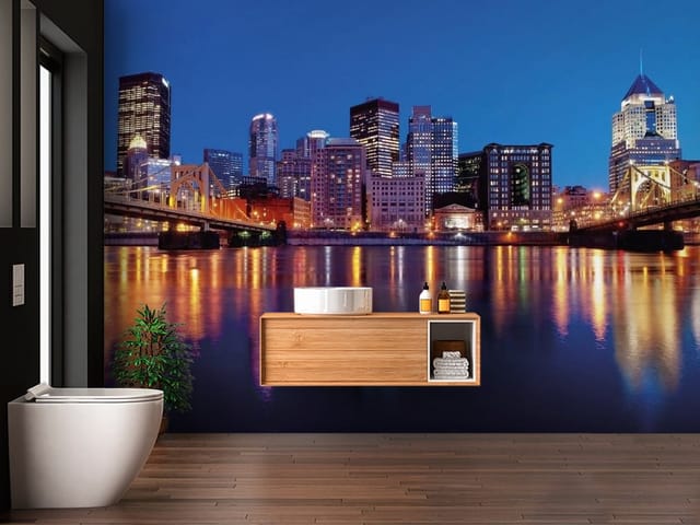 Fototapeta Miasta nocą, wieżowce na tle nieba (mpn: FT-1094) Fototapeta Miasta nocą – wieżowce na tle nieba