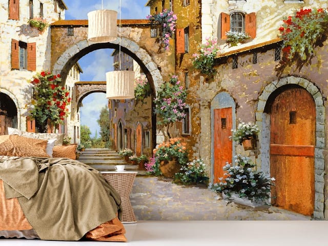 Fototapeta Urok Starego Miasta z kwiatami