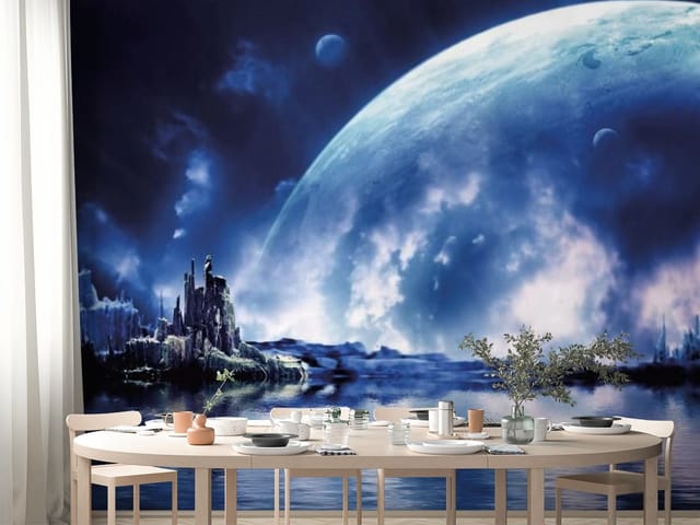 Fototapeta Nocne niebo z wielką planetą (mpn: FT-1323) Fototapeta Planety z dużą planetą na nocnym niebie