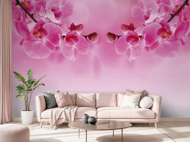 Fototapeta Różowe orchidee na gałęzi (mpn: FT-1347) Fototapeta storczyki – różowe kwiaty orchidei na gałęzi