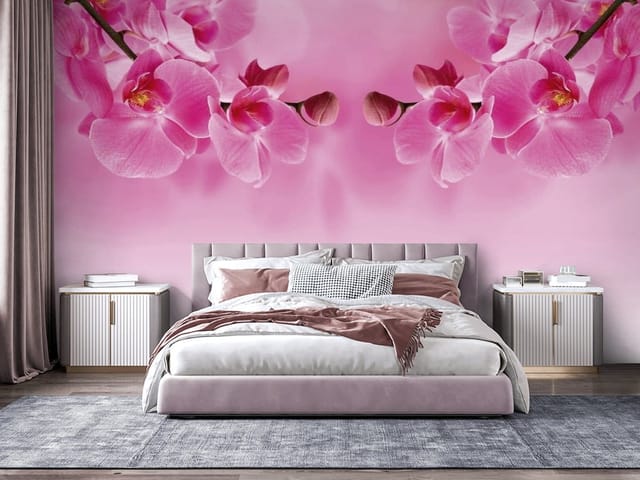 Fototapeta Różowe orchidee na gałęzi (mpn: FT-1347) Fototapeta storczyki – różowe kwiaty orchidei na gałęzi