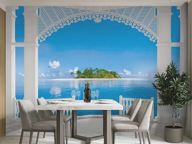 Fototapeta Widok na tropikalną wyspę z tarasu