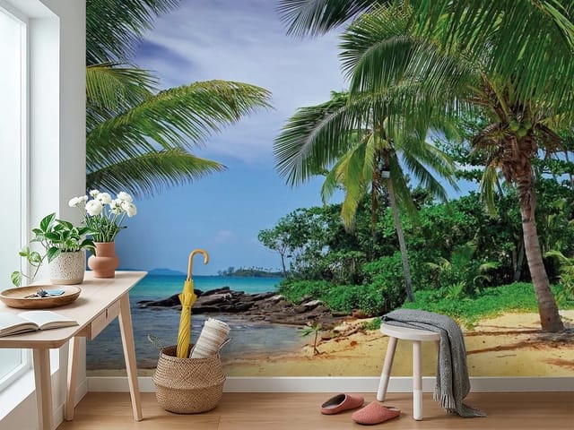 Fototapeta krajobrazy morskie – plaża z palmami i oceanem