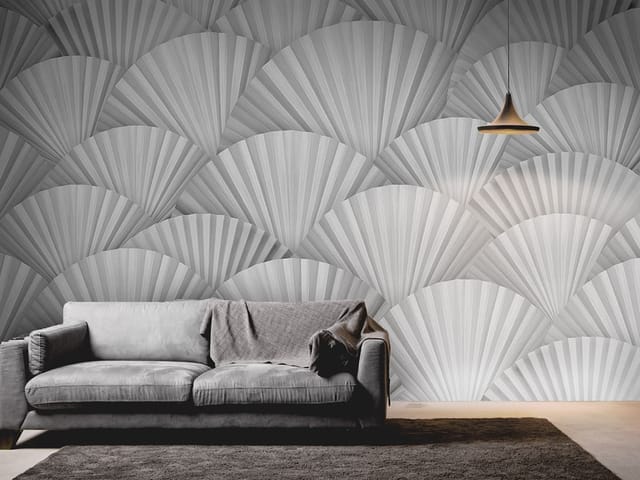 Fototapeta z geometrycznym wzorem wachlarzy w szarościach