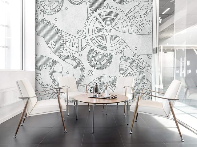 Fototapeta z zębatkami na szarym tle, geometryczne wzory