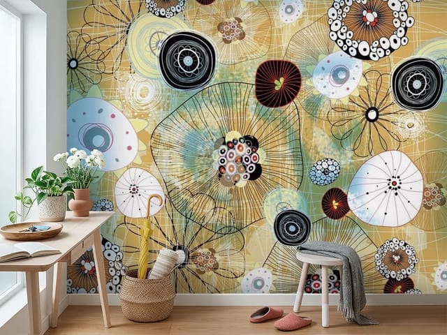 Fototapeta Abstrakcyjne Kwiaty i Geometryczne Wzory (mpn: FT-1571) Fototapeta Murale abstrakcyjne – abstrakcyjne wzory przypominające kwiaty