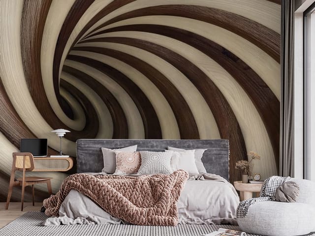Fototapeta 3D tunel – spiralny wzór w drewnianych tonach