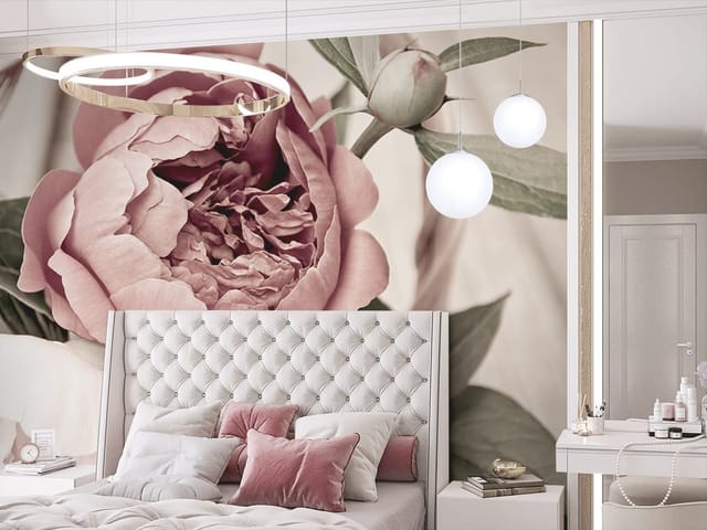 Fototapeta z bukietem różowych piwonii na drewnianym tle