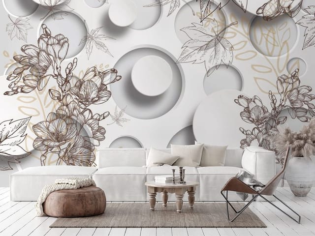 Fototapeta Kwiaty i Liście na Okręgach