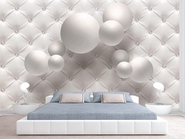 Fototapeta z białymi kulami na pikowanym tle, trójwymiarowy efekt