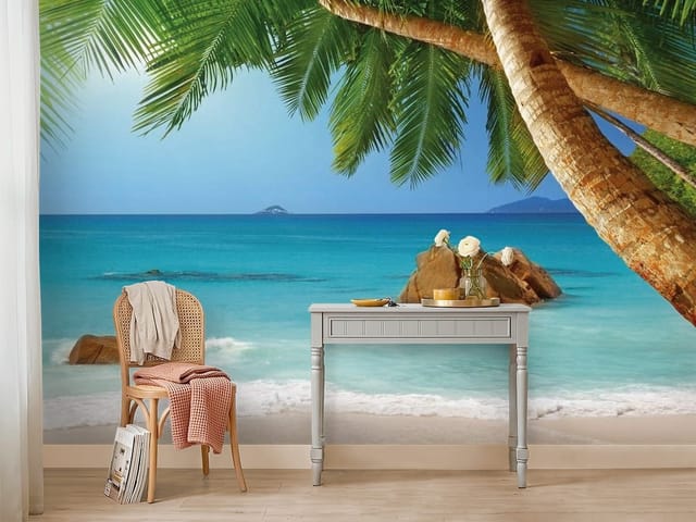 Fototapeta Plaża z palmami i oceanem (mpn: FT-2080) Fototapeta krajobrazy morskie – plaża z palmami i oceanem