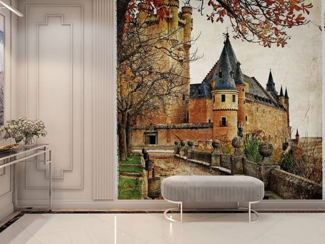 Fototapeta Ilustracje miast średniowieczny zamek z wieżami