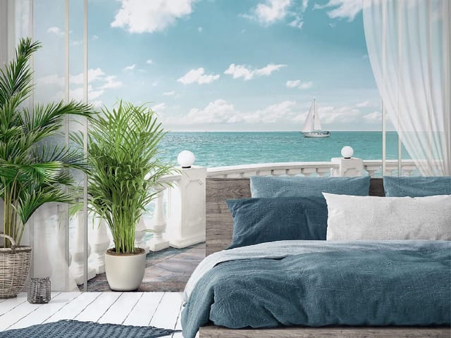 Fototapeta Roślina na tarasie z widokiem na morze