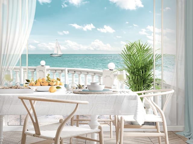 Fototapeta Roślina na tarasie z widokiem na morze