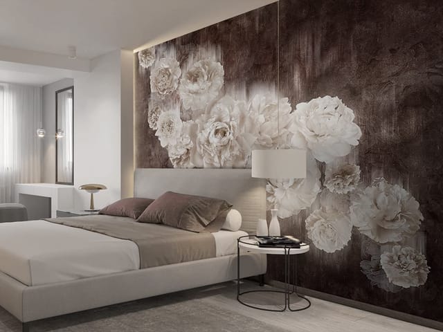 Fototapeta z dużymi białymi kwiatami na ciemnym, teksturowanym tle