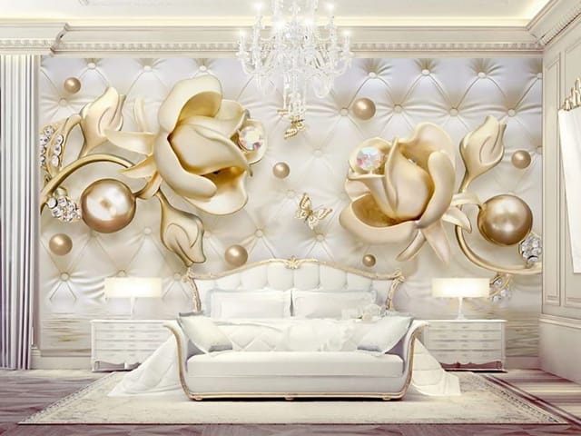 Fototapeta Złote Kwiaty z Diamentami