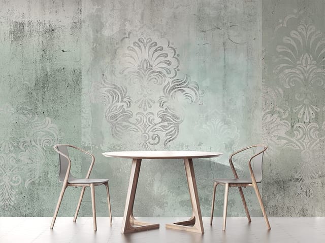 Fototapeta z ornamentowym wzorem w stylu vintage, z zielonymi odcieniami