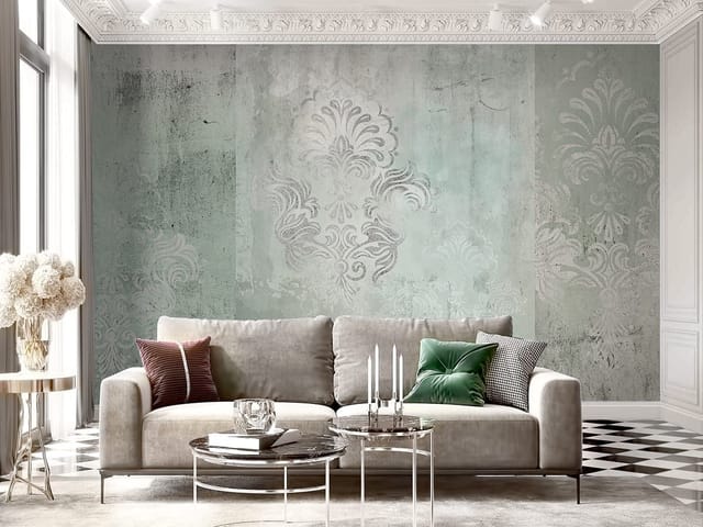 Fototapeta z ornamentowym wzorem w stylu vintage, z zielonymi odcieniami