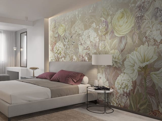 Fototapeta z kwiatami polnymi w pastelowych odcieniach beżu i bieli