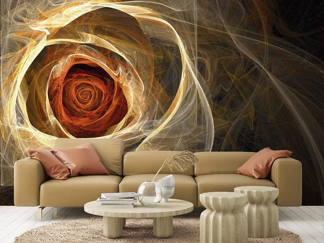 Fototapeta Abstrakcyjna spirala z różami (kod: 2165) Fototapeta z abstrakcyjną spiralą w odcieniach żółci i brązu na ciemnym tle