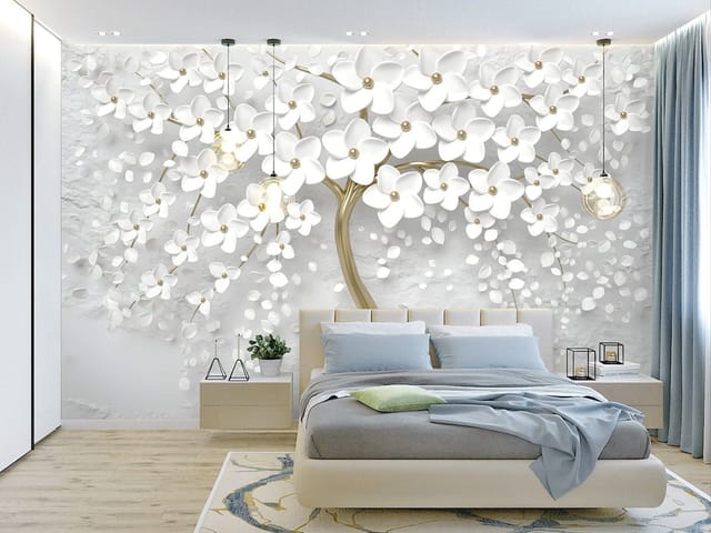 Fototapeta Drzewo z Białymi Kwiatami 3D