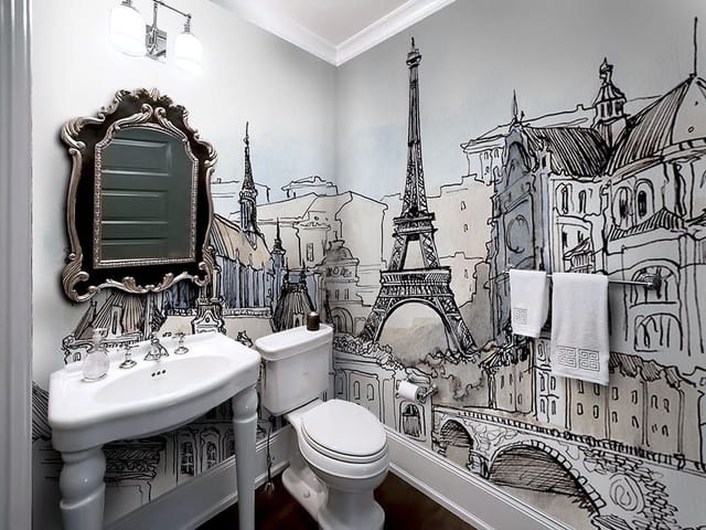Fototapeta Wieża Eiffla i zabytkowe budynki (mpn: 219) Fototapeta z Wieżą Eiffla, zabytkowymi budynkami i mostem nad rzeką