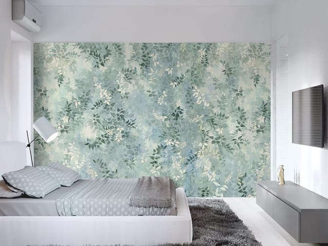 Fototapeta przedstawiająca gęstą roślinność z różnorodnymi liśćmi na tle