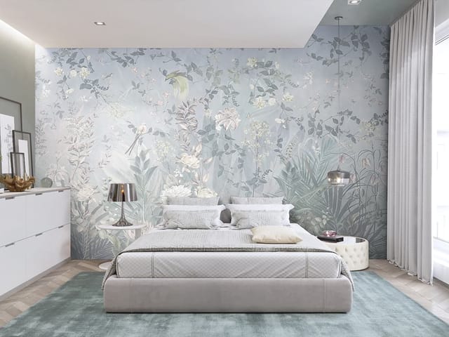 Fototapeta z różnorodnymi kwiatami i roślinami na jasnym tle