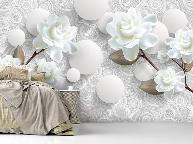 Fototapeta Białe kwiaty na gałęziach 3D