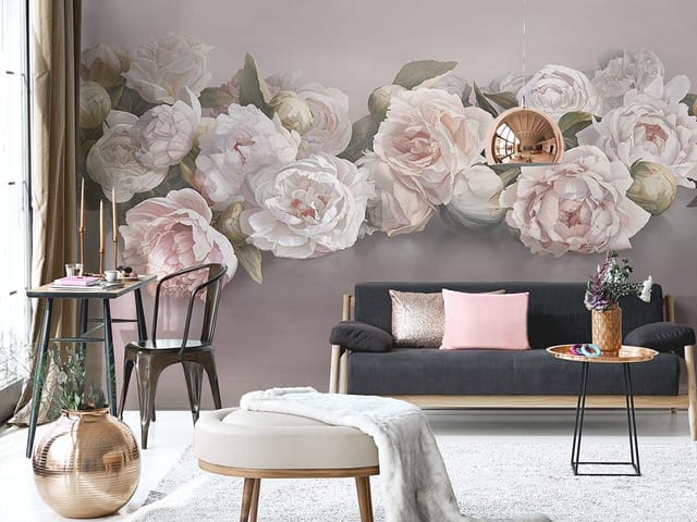 Fototapeta z bukietem różowych piwonii na rozmytym tle