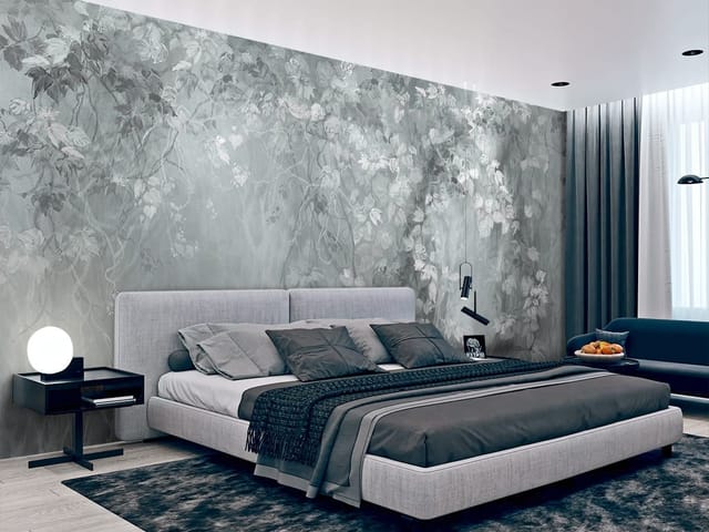 Fototapeta z gęstymi liśćmi i pnączami na tle subtelnego światła