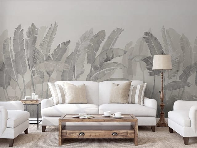 Fototapeta Tropikalne liście na jasnym tle