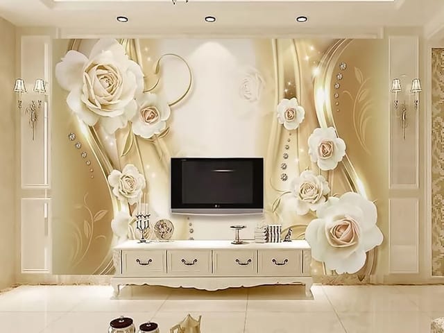 Fototapeta Białe róże na złotym tle (kod: 23747) Fototapeta Białe róże na złotym tle