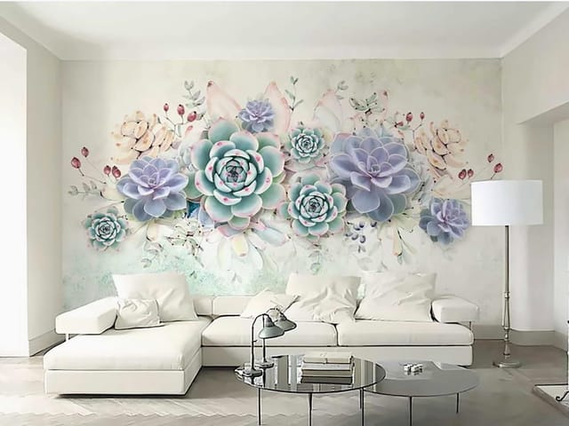 Fototapeta Sukulenty i liście w pastelach (kod: 23753) Fototapeta Sukulenty i liście w pastelach