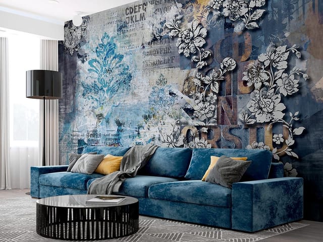 Fototapeta z kwiatowym wzorem na literach i zegarem w tle