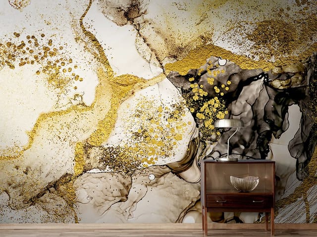 Fototapeta z abstrakcyjnymi złotymi wzorami na tle przypominającym marmur