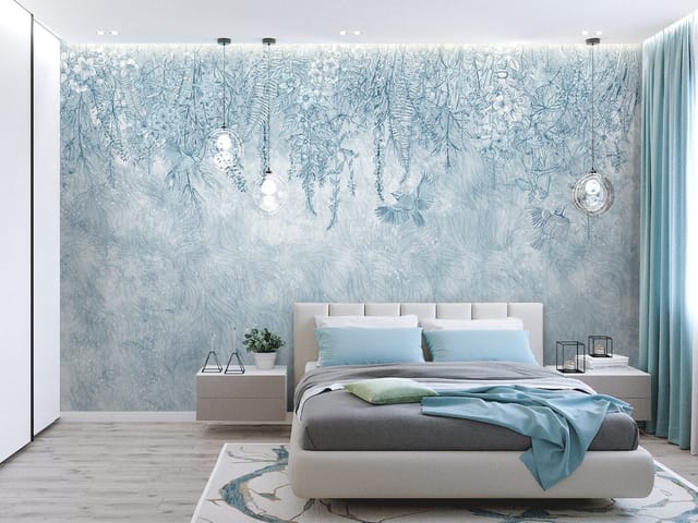 Fototapeta z wiszącymi gałęziami i delikatnymi kwiatami na subtelnym tle