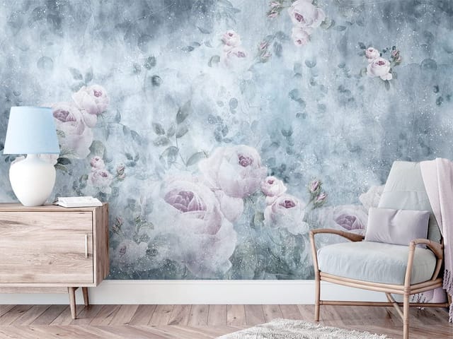 Fototapeta z dużymi kwiatami róż i delikatnym, pastelowym tłem
