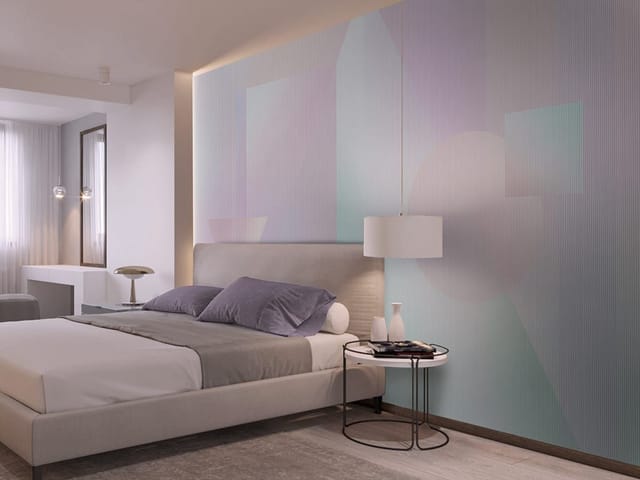 Fototapeta z geometrycznymi kształtami na pastelowym tle z trójkątami i kwadratami