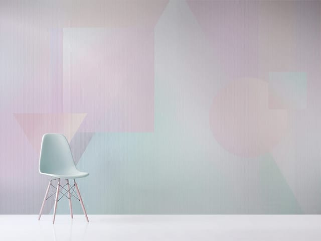 Fototapeta z geometrycznymi kształtami na pastelowym tle z trójkątami i kwadratami