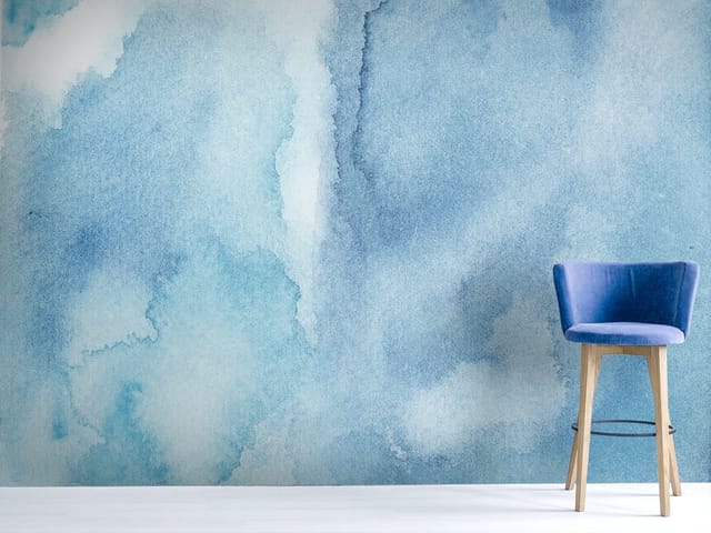 Fototapeta z abstrakcyjnymi niebieskimi plamami akwareli o różnych odcieniach