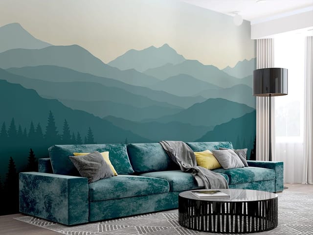 Fototapeta Warstwowe pasma górskie i las