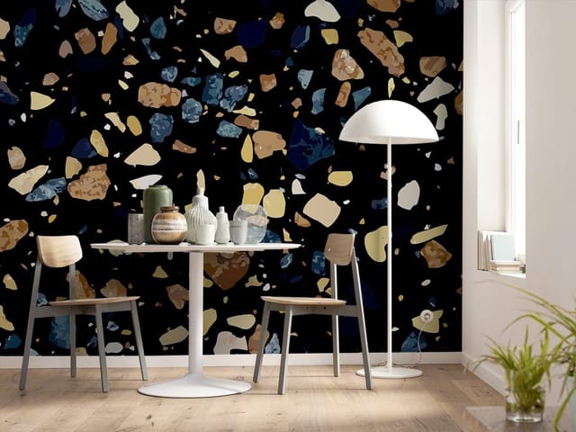 Fototapeta z różnokolorowymi kamieniami na ciemnym tle, nieregularne kształty