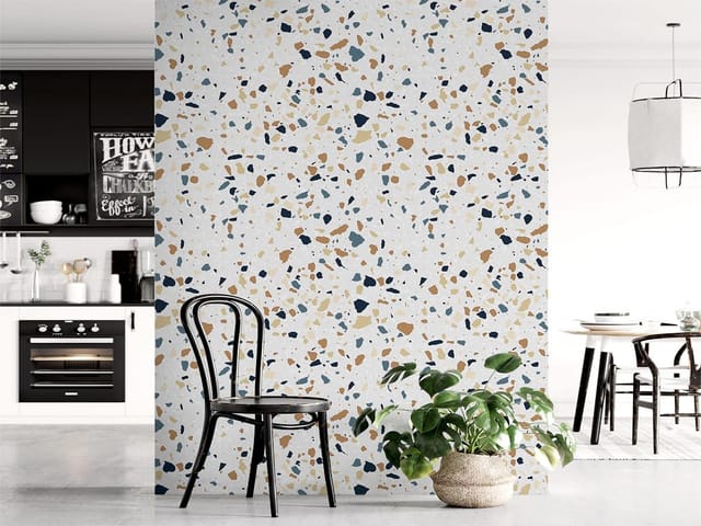 Fototapeta z wzorem terrazzo, kolorowe plamki na jasnym tle