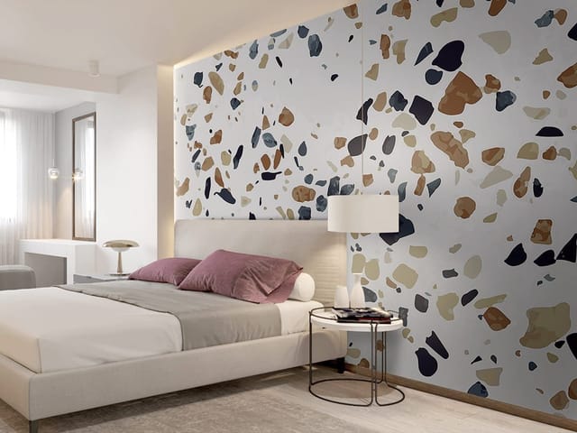 Fototapeta z wzorem terrazzo – kolorowe plamy na jasnym tle